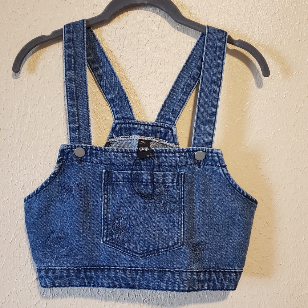 Cider Denim Overall Embroidered Cropped‎ Top Size Small Y2K Retro